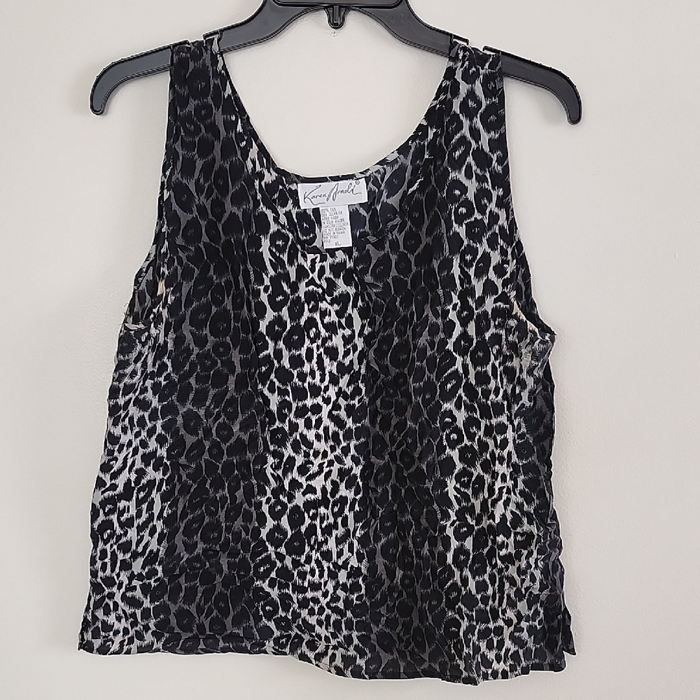 Karen Arnold Silk Leopard Print Sleeveless Blouse Shirt Womens XL
